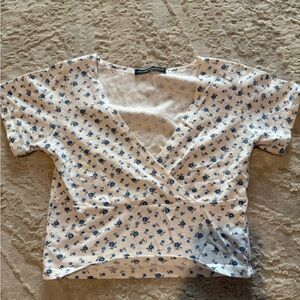 Brandy Melville White Wrap Crop Blouse